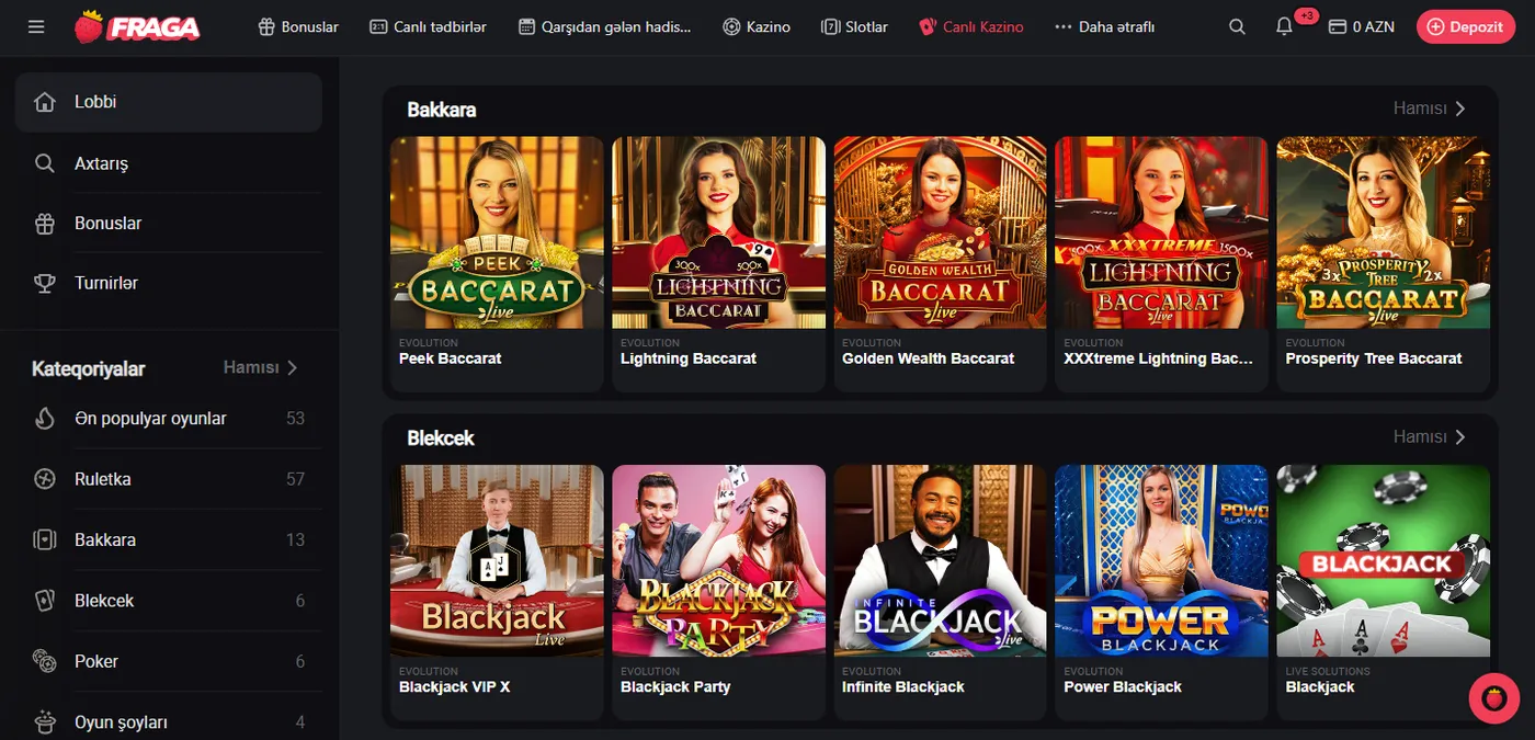 Canlı oyunlar və dilerlərlə birbaşa əlaqə