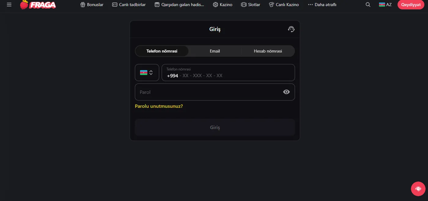 Fraga login ilə şəxsi kabinetə giriş